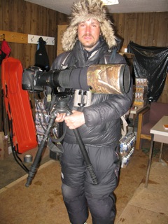 Vincente Murien, well known French wildlife photographer, preparing to go to the field near Eureka Weather Station. 