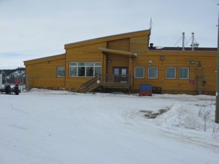 The modern airport terminal building at Old Crow, Yukon Territory.