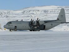  Canadian Forces Hercules C-130 parked on the ramp at the Eureka airport.