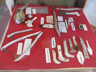  Inuit artifacts - harpoon heads, knife handles, etc. - in the Cambridge Bay visitor center.